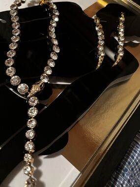 Gold-Tone Crystal Drop Necklace and Matching Earrings